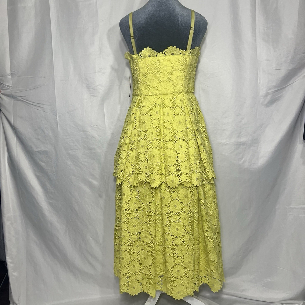 Anthropologie Maeve Tiered Lace Eyelet Dress Chartreuse Yellow Sz 8 Midi Flowy - Picture 5 of 16